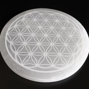 Plaque sélénite 14cm fleur de vie