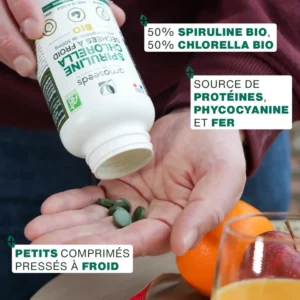 Mix spiruline et chlorella bio, 17% phycocyanine - 400 comprimés – Image 3