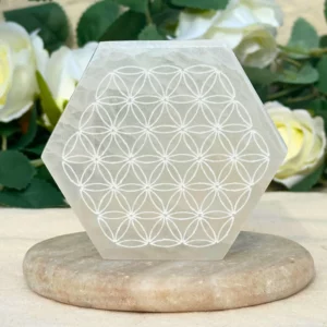 Plaque losange sélénite arbre de vie