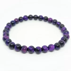 Bracelet œil de tigre violet teinté 6mm