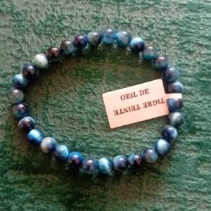Bracelet Oeil de tigre teinté bleu