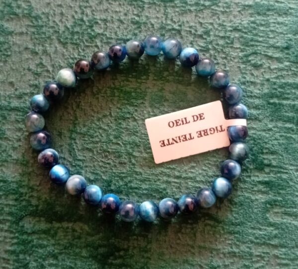 Bracelet Oeil de tigre teinté mauve bleu